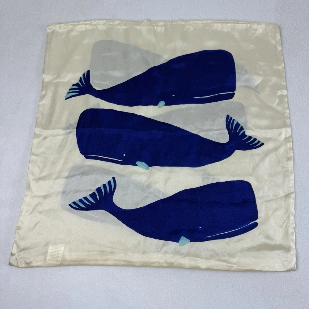 Lot Of 2 West Elm Silk Whale Pillow Cover 20x20 Blue Cream Ocean Coastal Beach